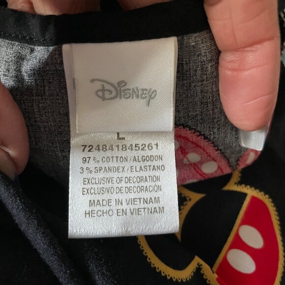 Disney Minnie Mouse Womens Scrub Top L Black Red Cartoon Print Cotton Blend V-Ne - Picture 5 of 5